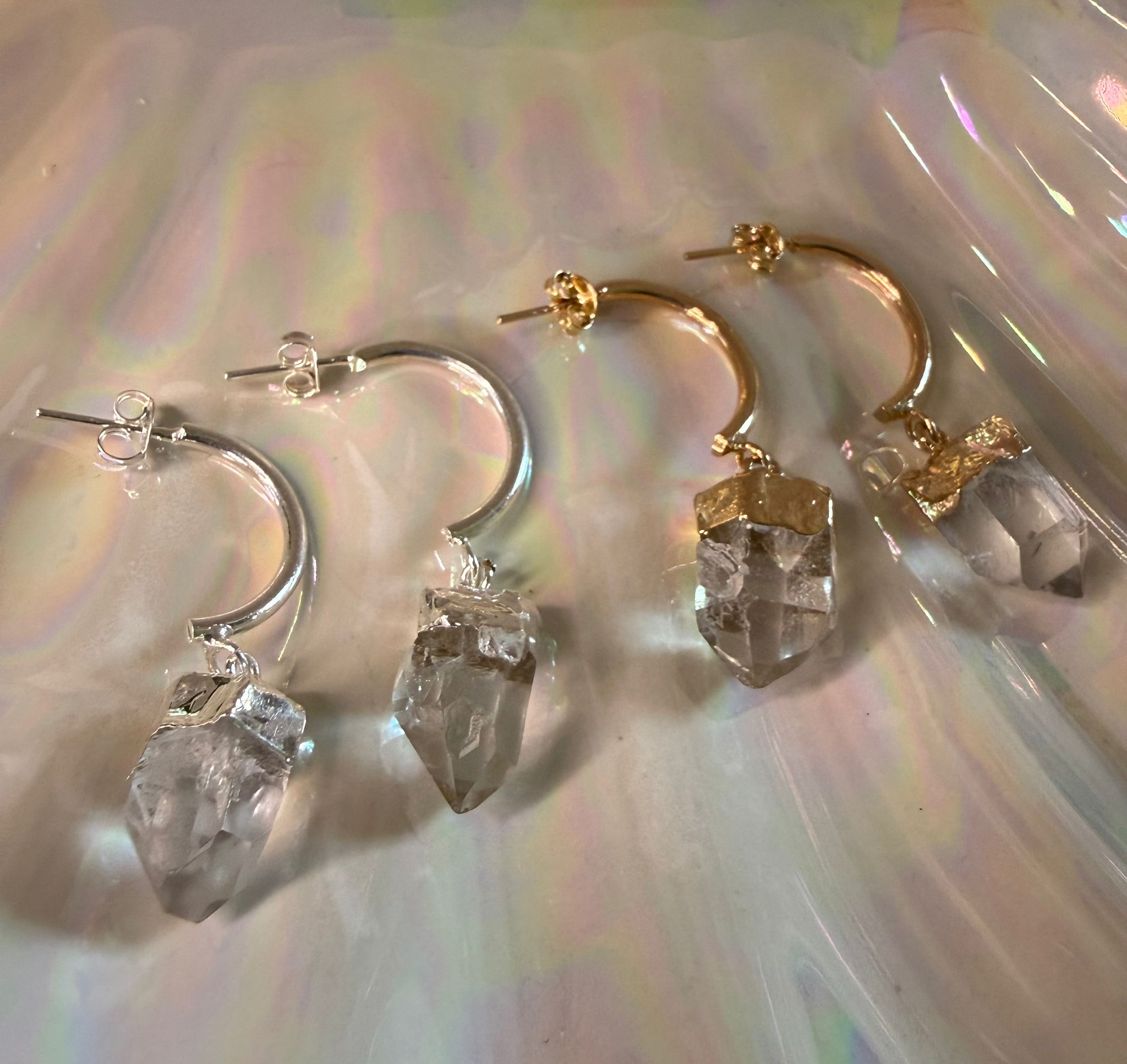 Clear Quartz Gold Earrings